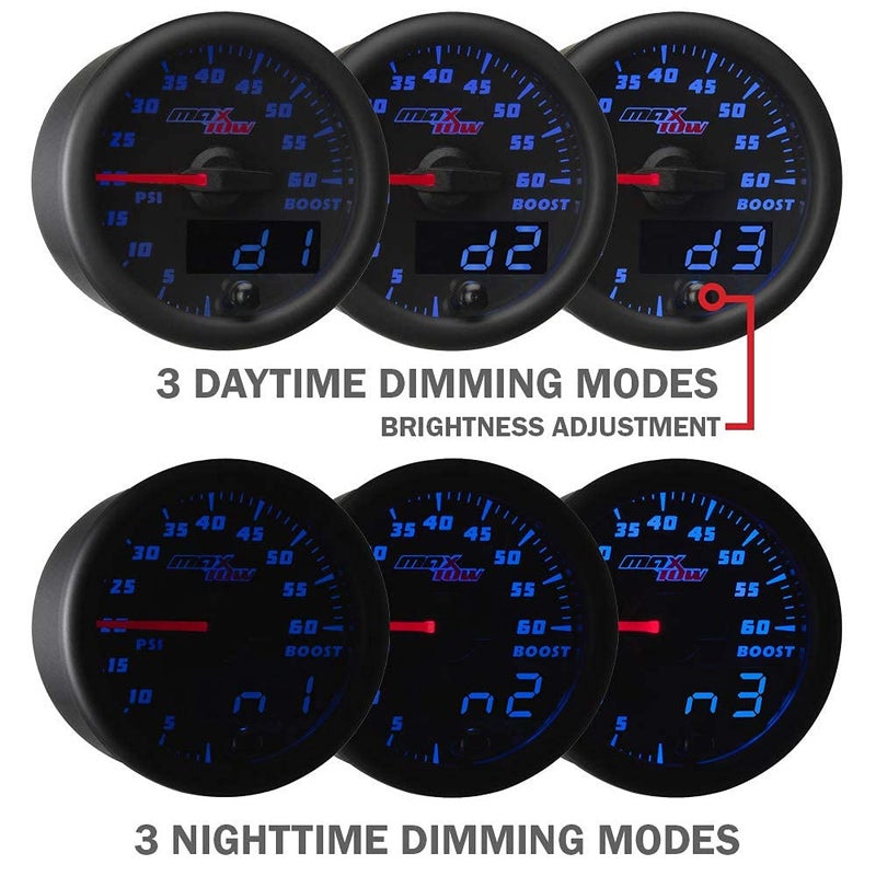 MaxTow Double Vision 280 F Water Coolant Temperature Gauge Kit - Includes Electronic Sensor - Black Gauge Face - Blue LED Illuminated Dial - Analog & Digital Readouts - for Trucks - 2-1/16" 52mm - Image 5